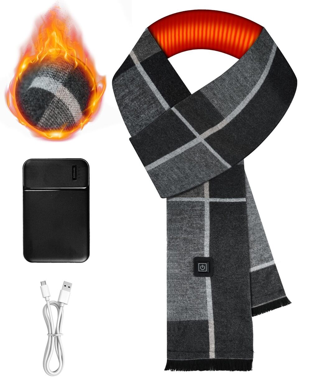5906 Heated Scarf & , 3 Adjustable Temperature Levels, Rechargeable Battery